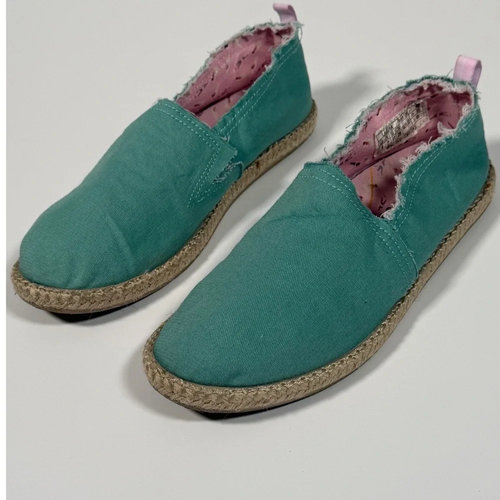 Vionic Beach Laguna Teal Green Canvas Espadrille Slip On Flat Shoes Boho 9
